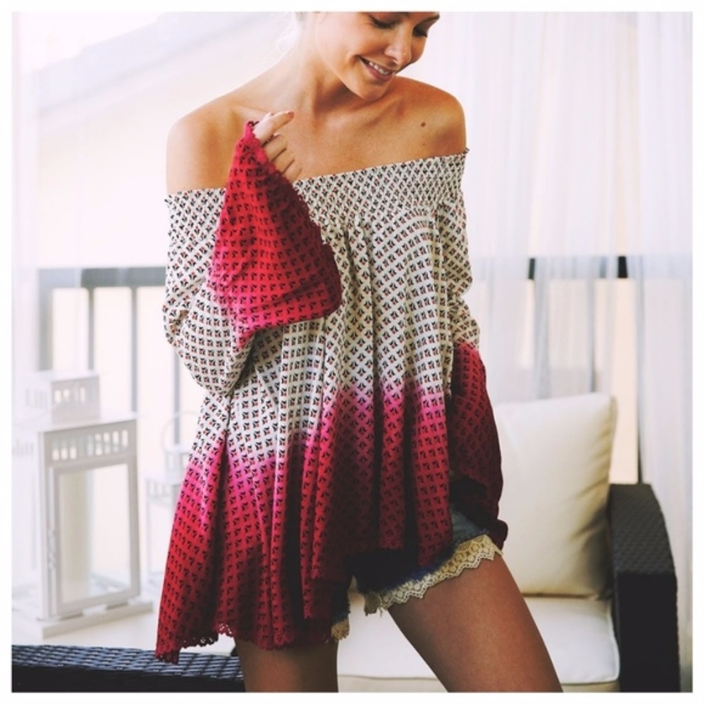 Off-Shoulder Red And Ivory Ombre Top